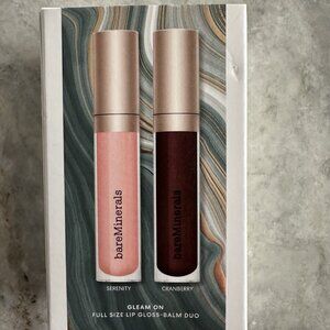 bareMinerals Lip Gloss Full-Size Balm Duo Gleam On 0.13oz NEW IN BOX